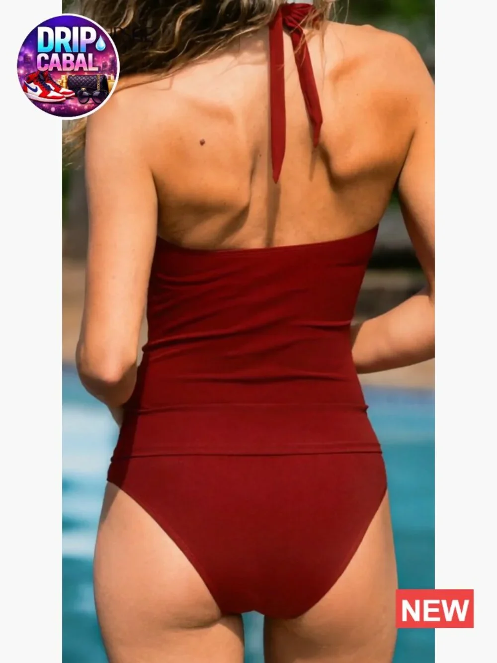 Halter Tankini Set Swimsuit with Removable Soft Cups, Ruched Waist, Cutout Front